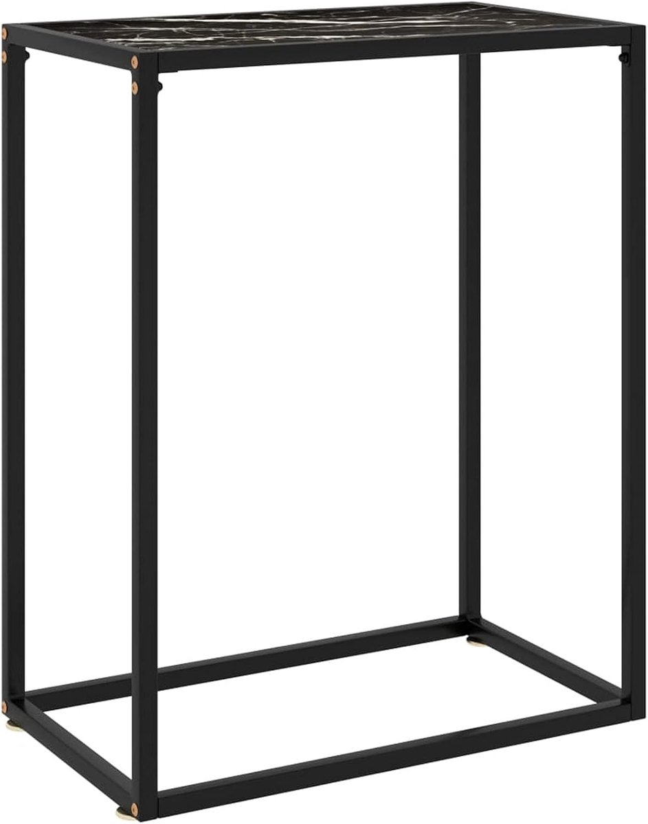 Consoletafel, gangtafel, bijzettafel, wandtafel, kaptafel, glastafel, gehard glas, staal, zwart, 60 x 35 x 75 cm