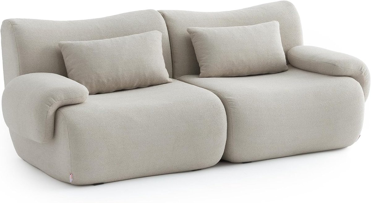 Bank, 2-zits, bouclé-stof, afneembare kussenhoezen (Steenbeige, 2-zits)