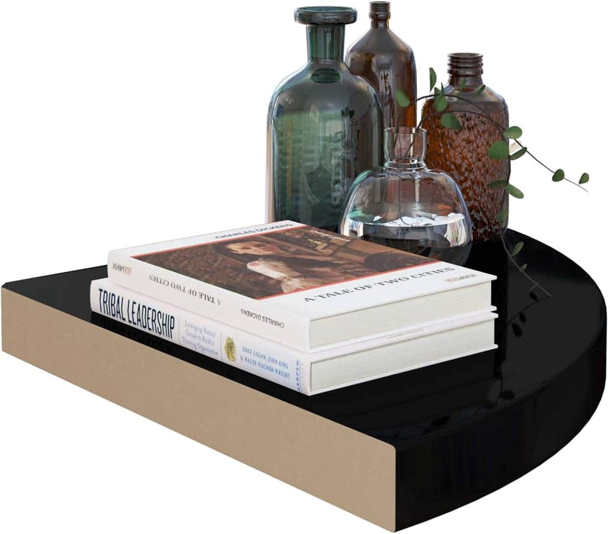 Zwevende planken 2 stuks plank hoekplanken plank wandrek van honingraat MDF, metaal met onzichtbaar montagesysteem, hoekplank zwevend rek 35 x 35 x 3,8 cm (l x b x h), hoogglans zwart