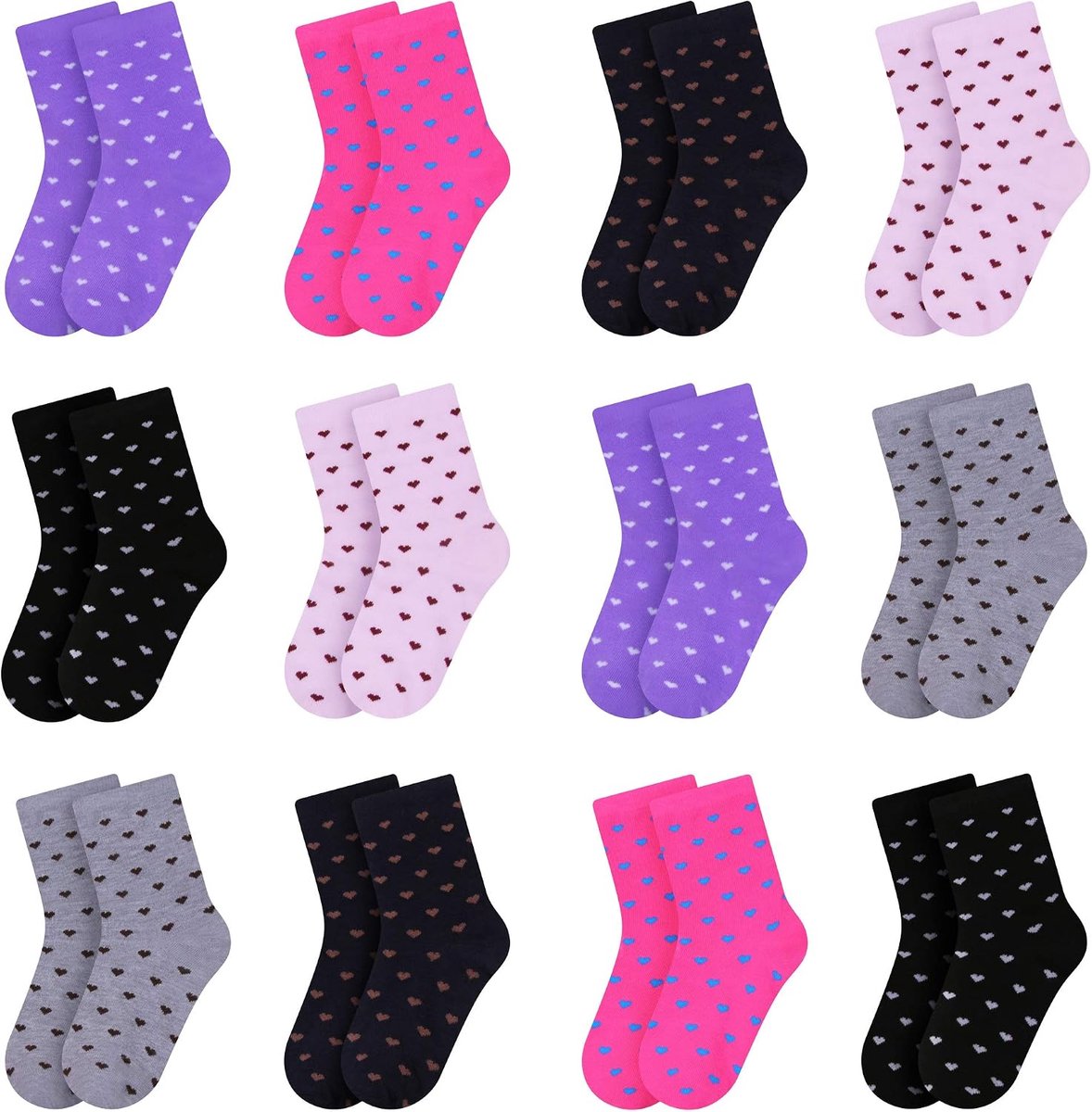 Sokken voor kleine kinderen, 12 stuks, peuters, peuters, meisjes, leuk patroon, kleurrijke kinderpantoffels, sokken, 12-2806, 27-30