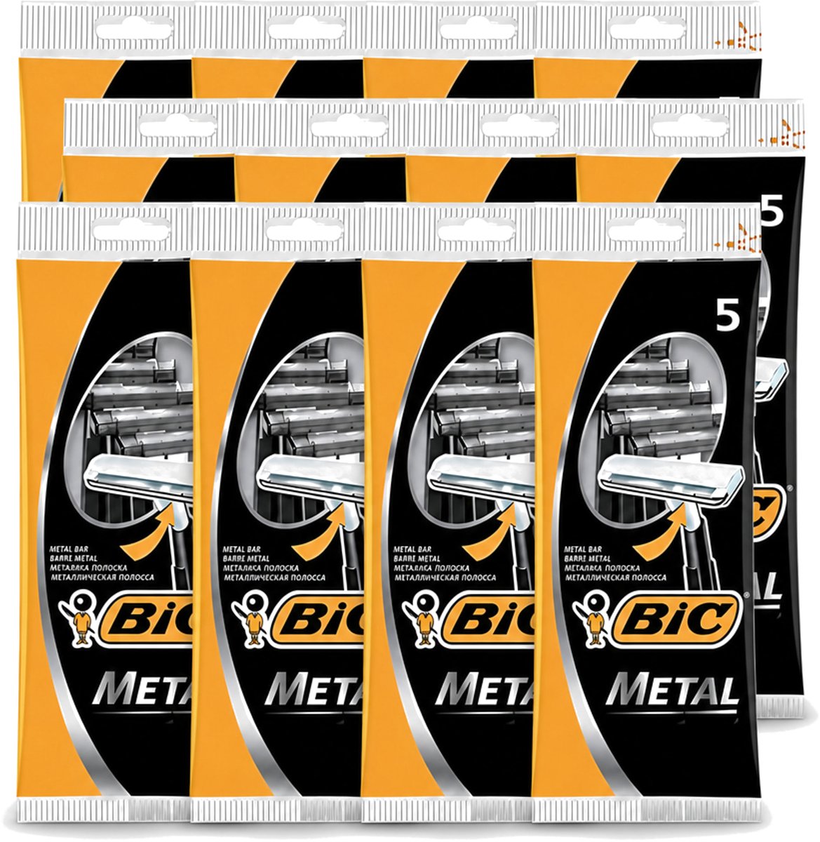 12 x Bic - Scheermesjes - Metaal - Enkel Mesje - Wegwerpmesjes - 5 Scheermesjes - Voordeelverpakking - 12 stuks