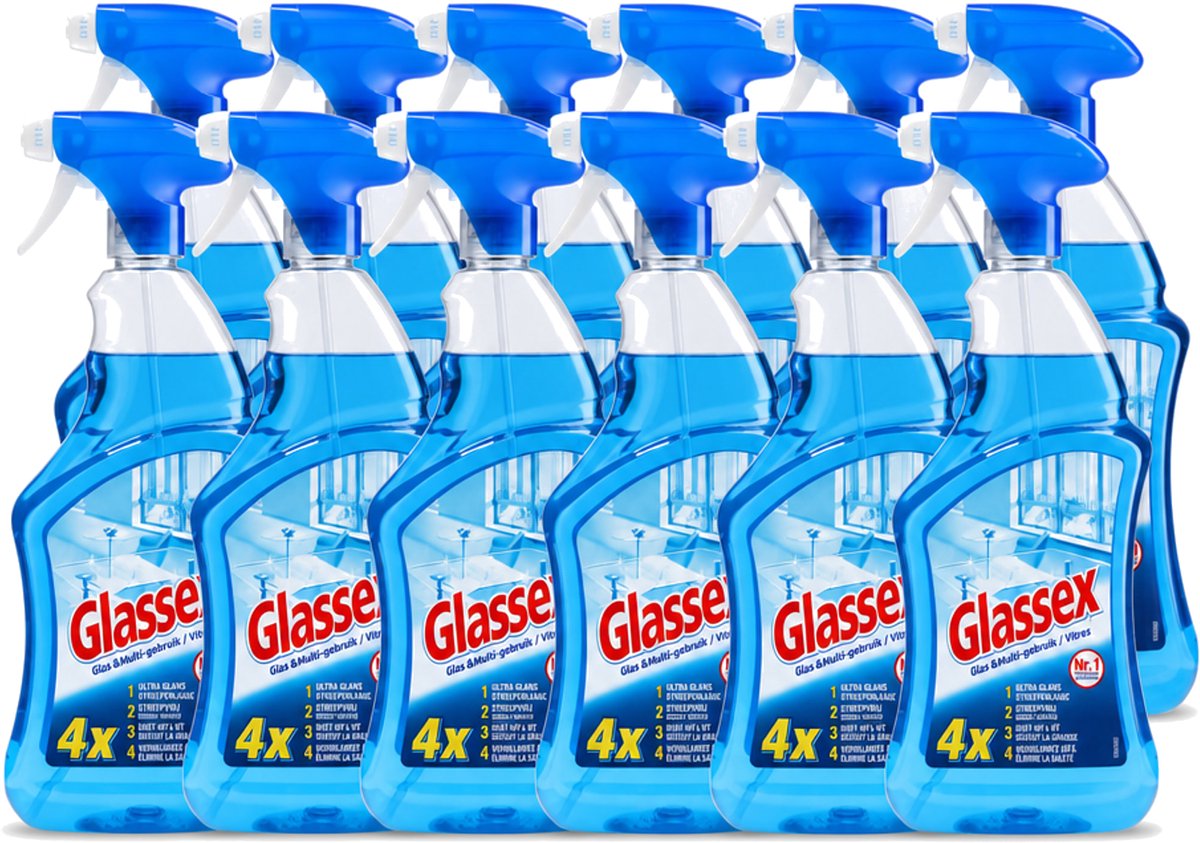 12 x Glassex - Glas & Multi Schoonmaak Spray - Voor Stralend Glas & Vlekken - 750 ml - Voordeelverpakking - 12 stuks