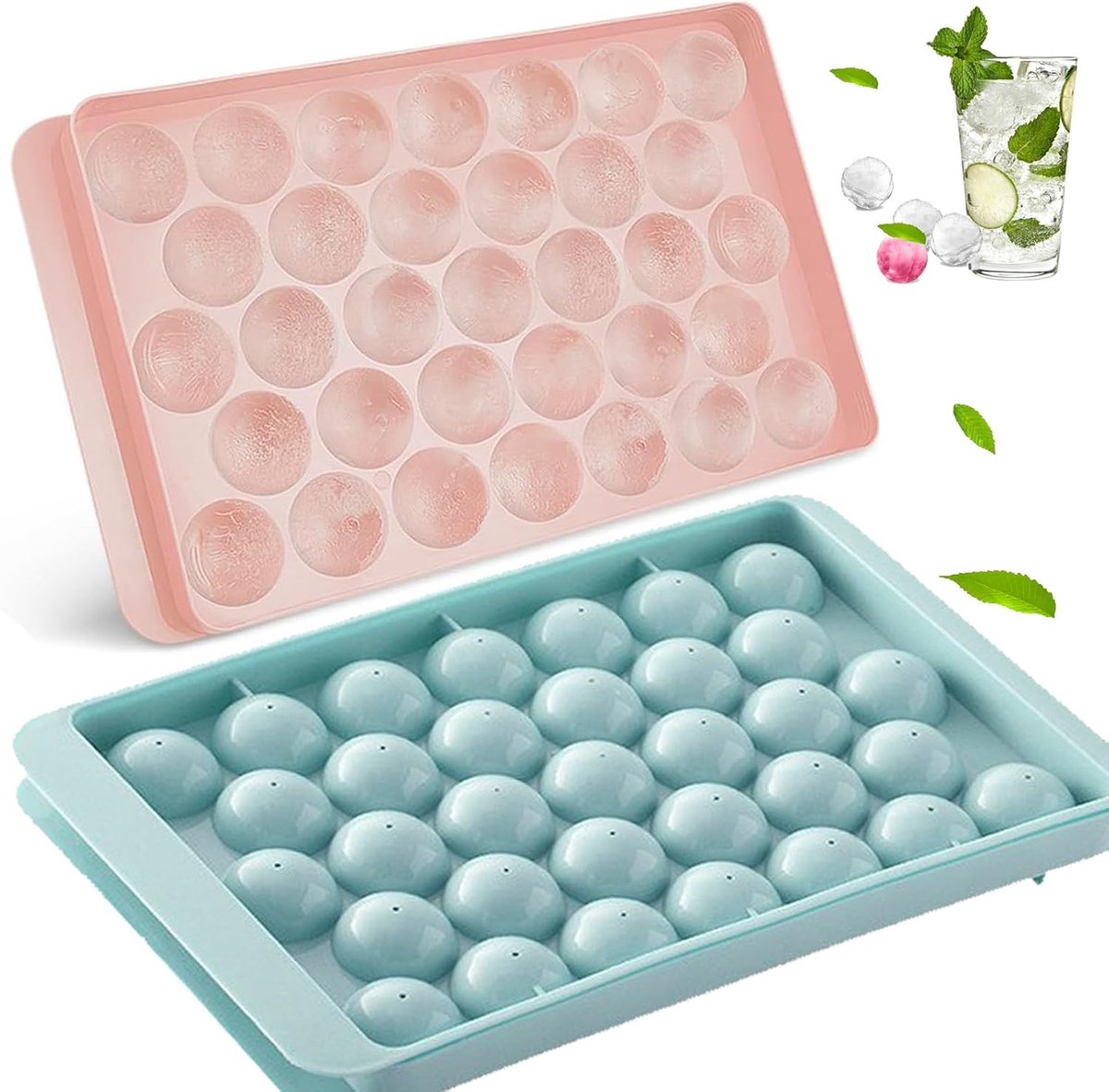 ronde ijsblokjesvormen, kleine ijsblokjes, ijsblokjesvorm met deksel, mini-cirkelvormige ijsblokjesvorm voor 66 stuks, ijsblokjesmaker voor de vriezer, ijsblokjesvorm met deksel