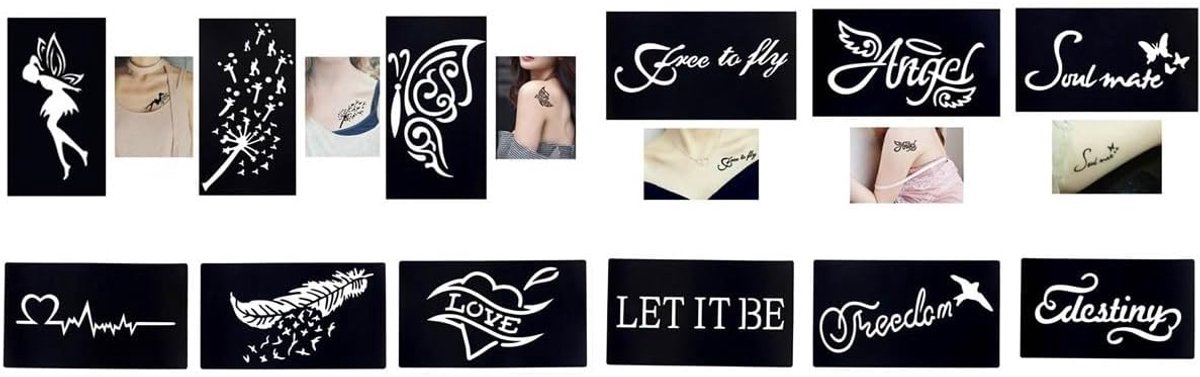 12 vellen lettertype hartslag vlinder veer paardenbloem tattoo sjabloon tattoo sjabloon set Debra