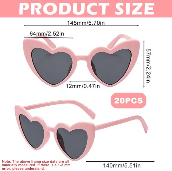 Zonnebrillen, vintage hart-zonnebrillen, trendy bril voor dames en heren, hartzonnebrilset, retrobril voor bruiloft, vakantie, feest, outdoor en fotoshoot, roze — afbeelding 2