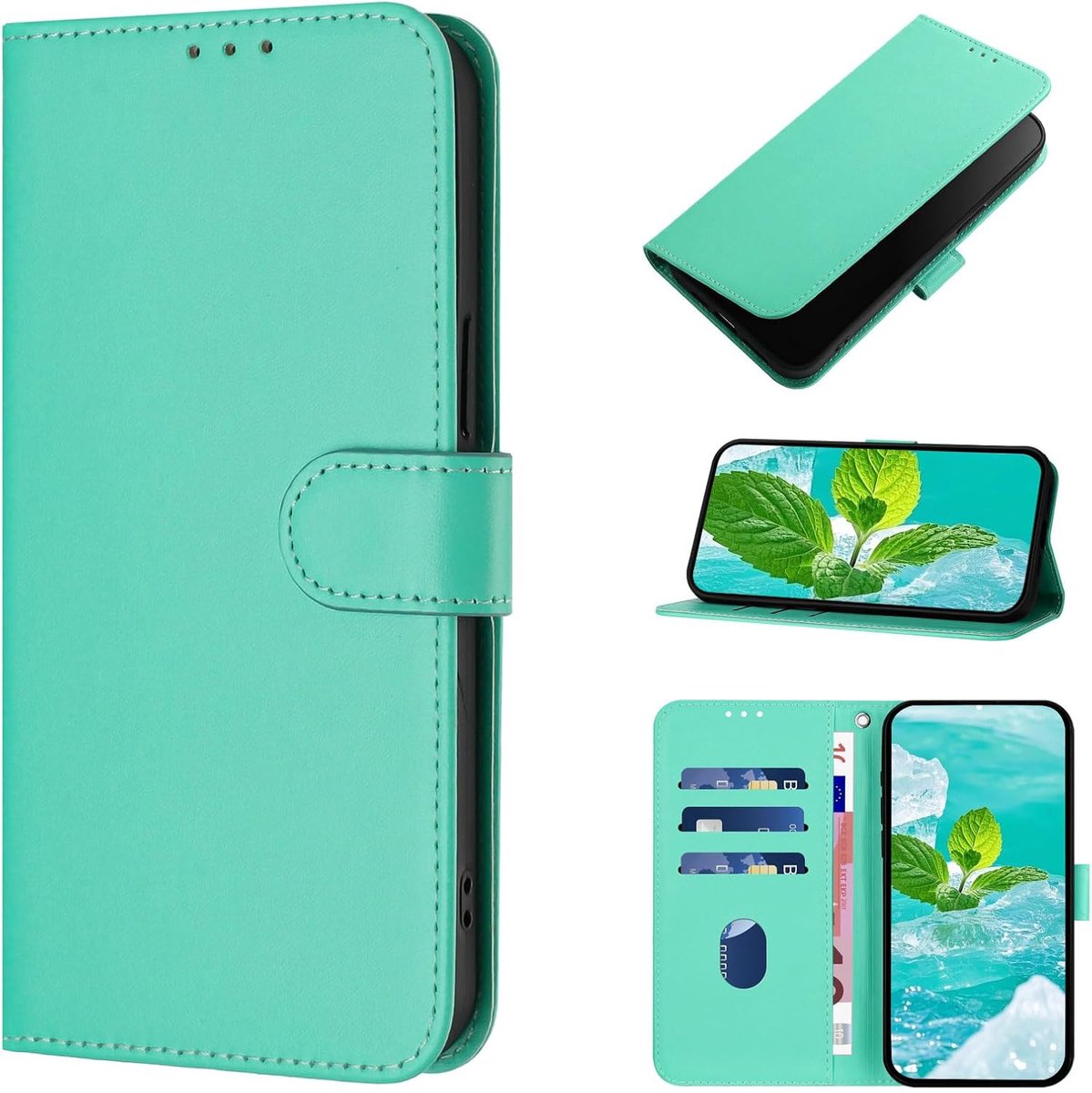 Hoesje voor iPhone 14 / iPhone 13, Premium PU-Leerhoes [Kaartsleuven] Portemonnee Beschermhoes, Schokbestendig Telefoonhoesjes voor iPhone 14 / iPhone 13 (Pepermuntgroen)