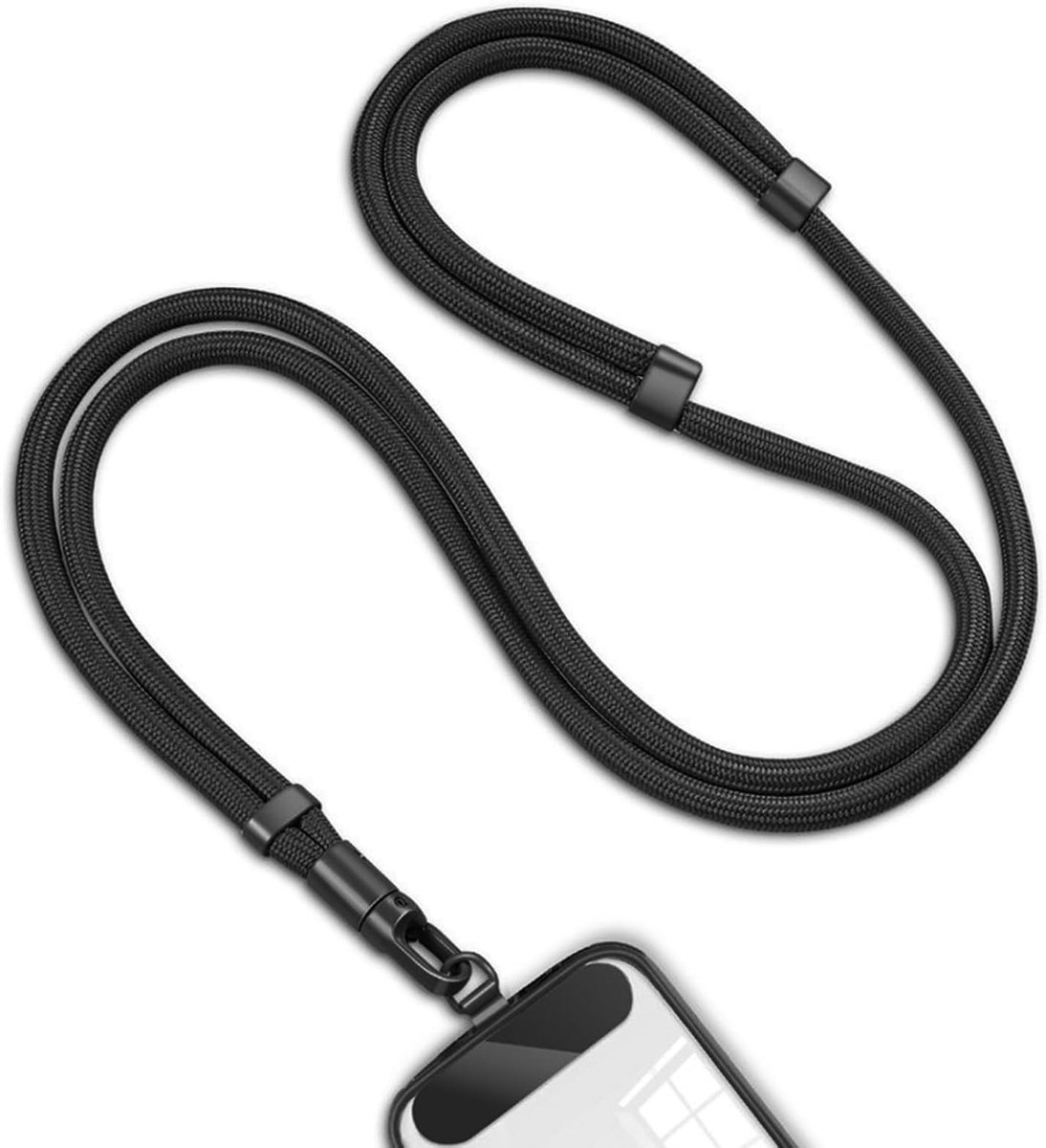 telefoon sleutelkoord crossbody verstelbare polyester telefoonband met Tether Tab 360 ° draaibare haak anti-diefstal telefoon nekband compatibel met de meeste smartphones (zwart)