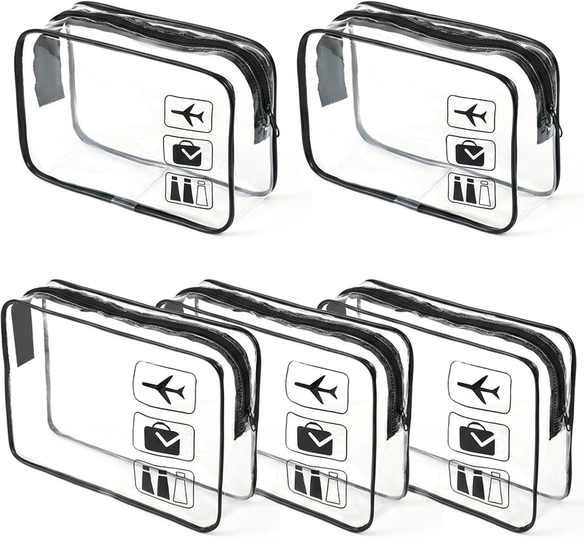 5 stuks tassen van 1 liter vliegtuig, handbagage, transparante toilettas, pvc, vloeistoffen, handbagage, TSA-goedgekeurde cosmeticatas, transparant, reisaccessoires voor mannen en vrouwen