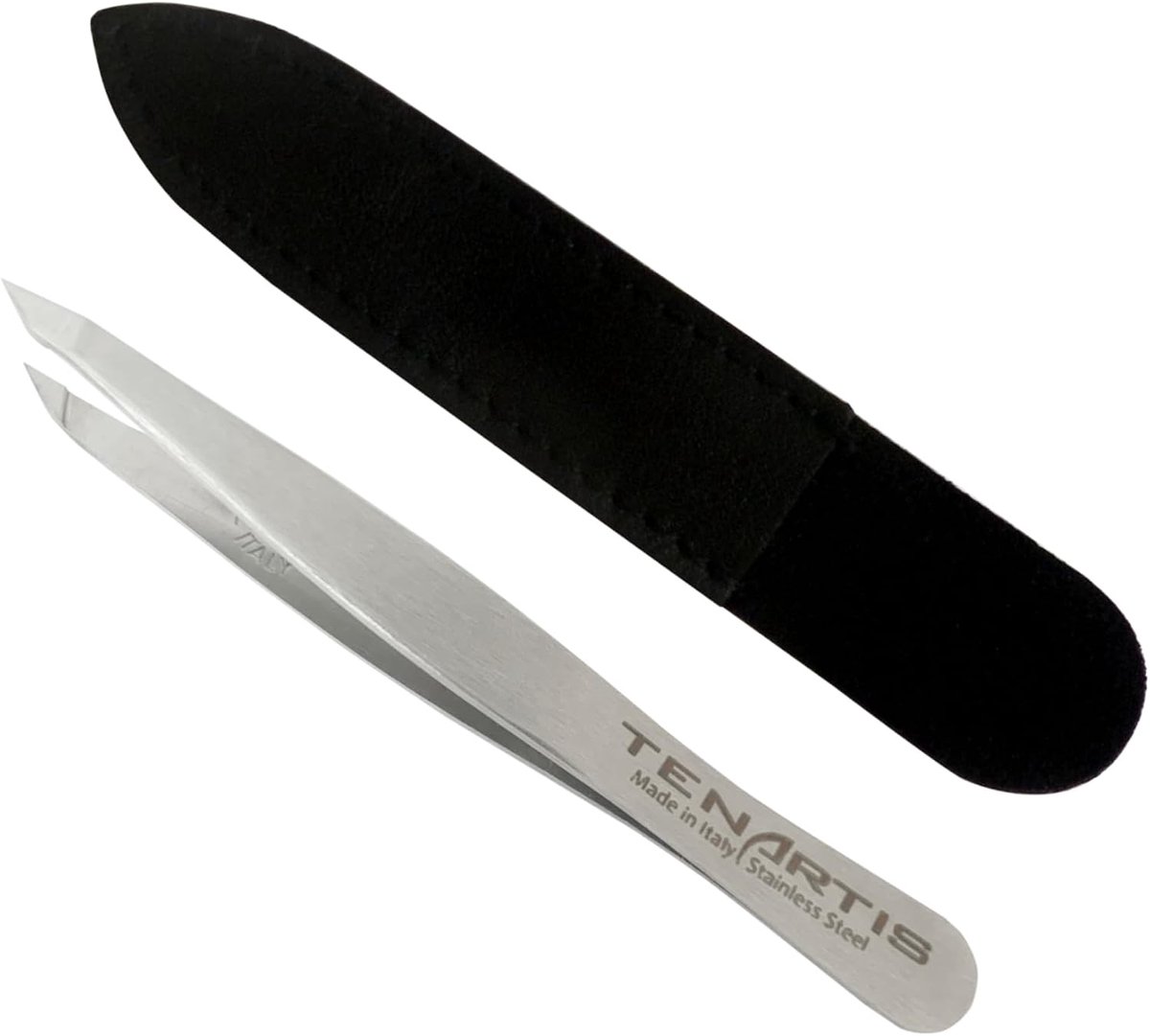 Pincet roestvrij staal 95 mm - leren etui - handgemaakt - perfect voor splinters - ShopVlot
