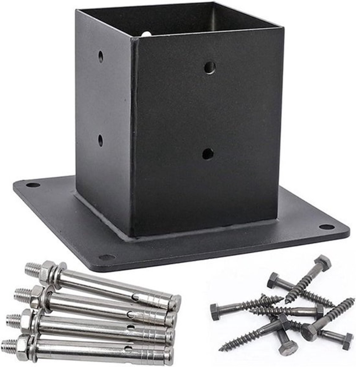 Houten omheining Post Anchor - Paalhouder Steun - Terras en Hekken - Gepoedercoat Staal - 3mm Wanddikte - Zwart