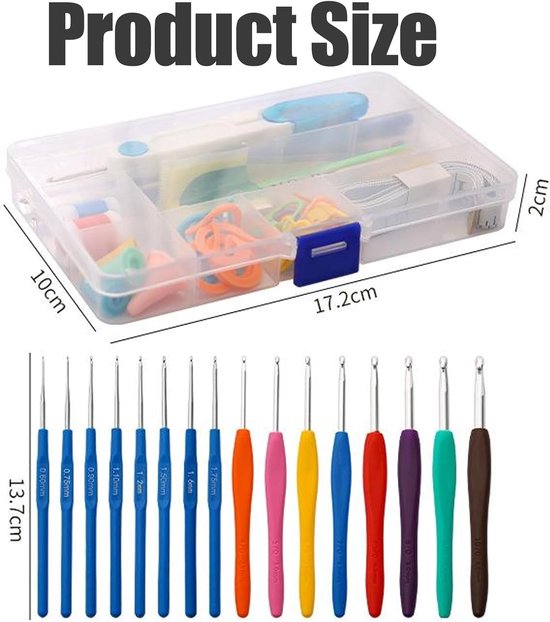 Complete Haaknaalden Set van 53 Stuks met Kleurige Ergonomische Handgrepen - Ideaal voor Beginners en Volwassenen, Perfect voor Haken en Breien — afbeelding 3