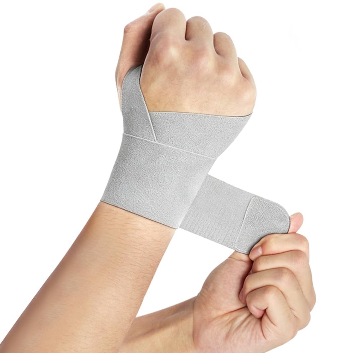 Handbandage voor de pols Gym, Polsbandage rechts en links, ademende handbandage voor de pols, zwarte polsband voor sport, gym, kantoorwerk en nacht (grijs, 1 stuk)
