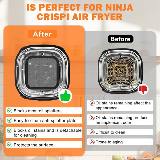 Effectieve RVS Spatbescherming voor Airfryer, Siliconen Mudguard, Geschikt voor Diverse Modellen — afbeelding 3