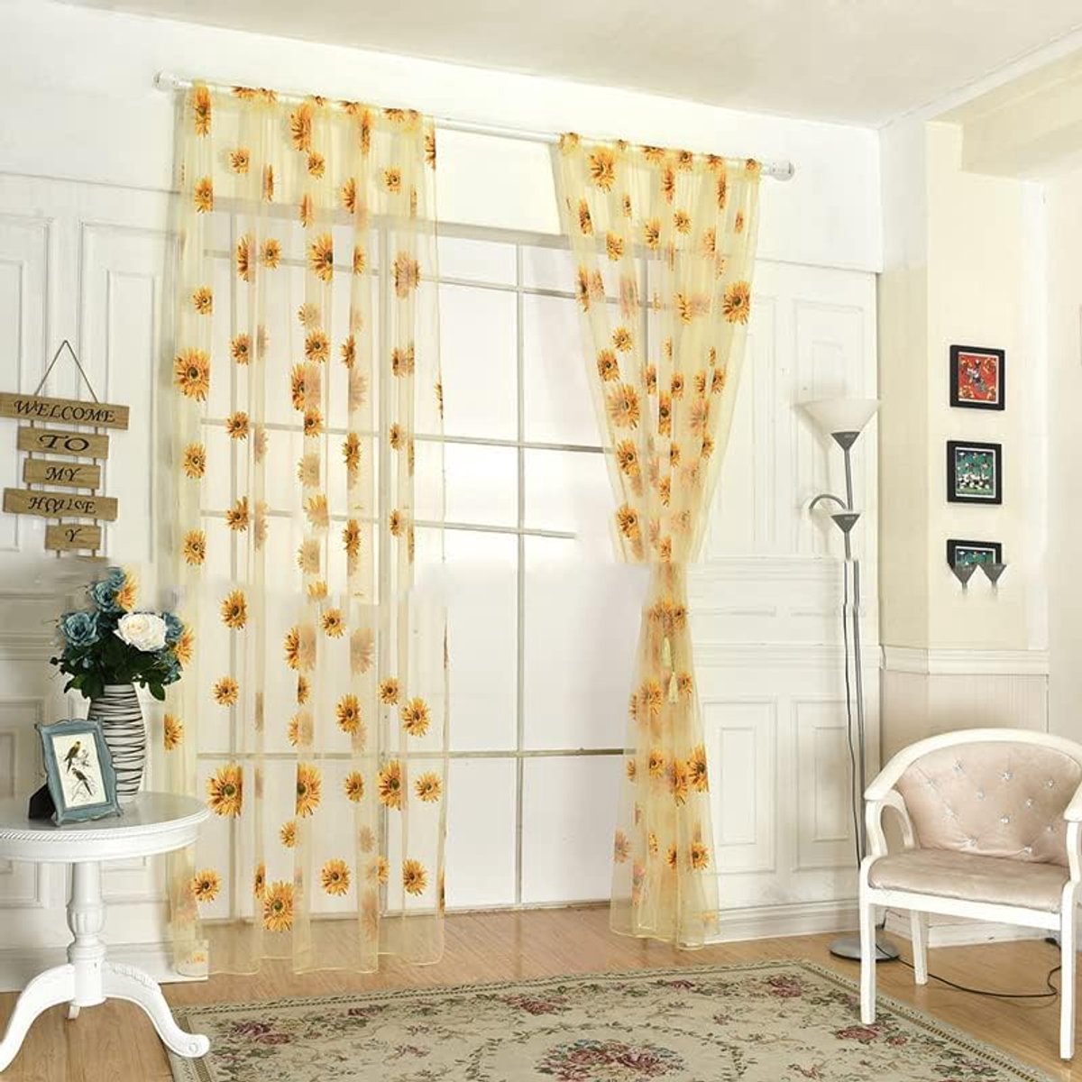 Dailygoods - Zonnebloemgordijnen - Raam Tule Gordijn - Organza Gordijn - Geel - Bloem Motief - Perfect voor Woonkamer - 100 x 200 cm