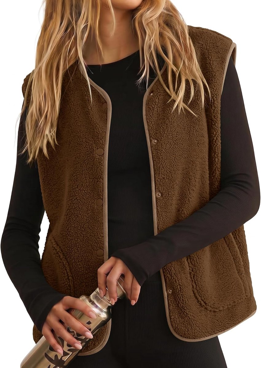 Teddy Fleece Gilet voor Vrouwen UK Dames Bodywarmer met zakken Button Down Klassieke Fit Mouwloos Vest Jas