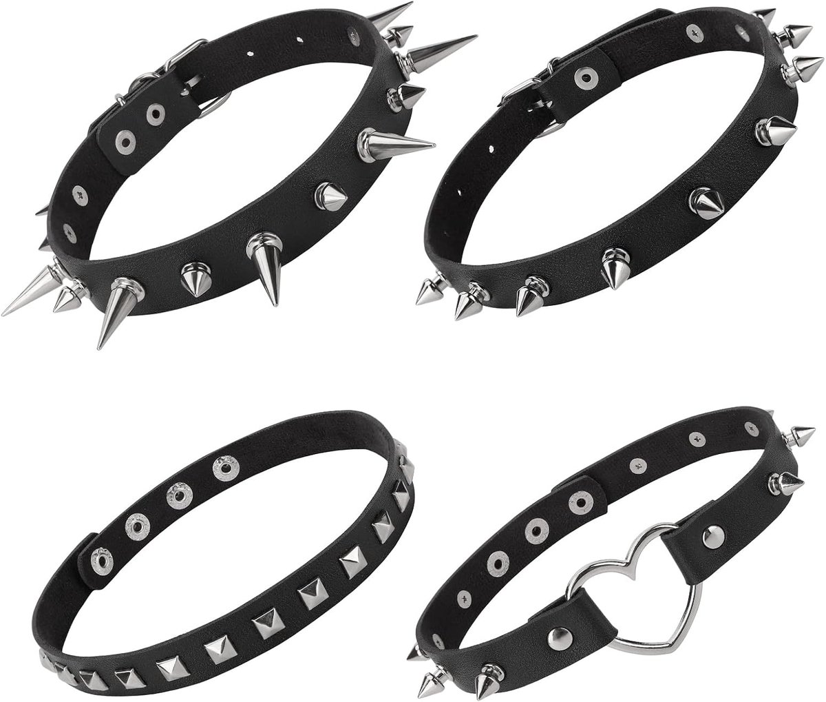 Dailygoods- Choker 4 Stuks - Zwarte PU Lederen Halsband - Punk/Gothic Kraag - Vintage Spike Ring - Duurzaam Materiaal