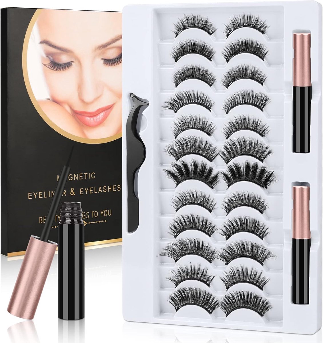 Dailygoods- Wimpers Magnetische Wimpers Kit - 12 Paar Valse Wimpers - Waterdichte Eyeliner - Herbruikbare Wimpers - Hypoallergeen - Veilig voor de Hui