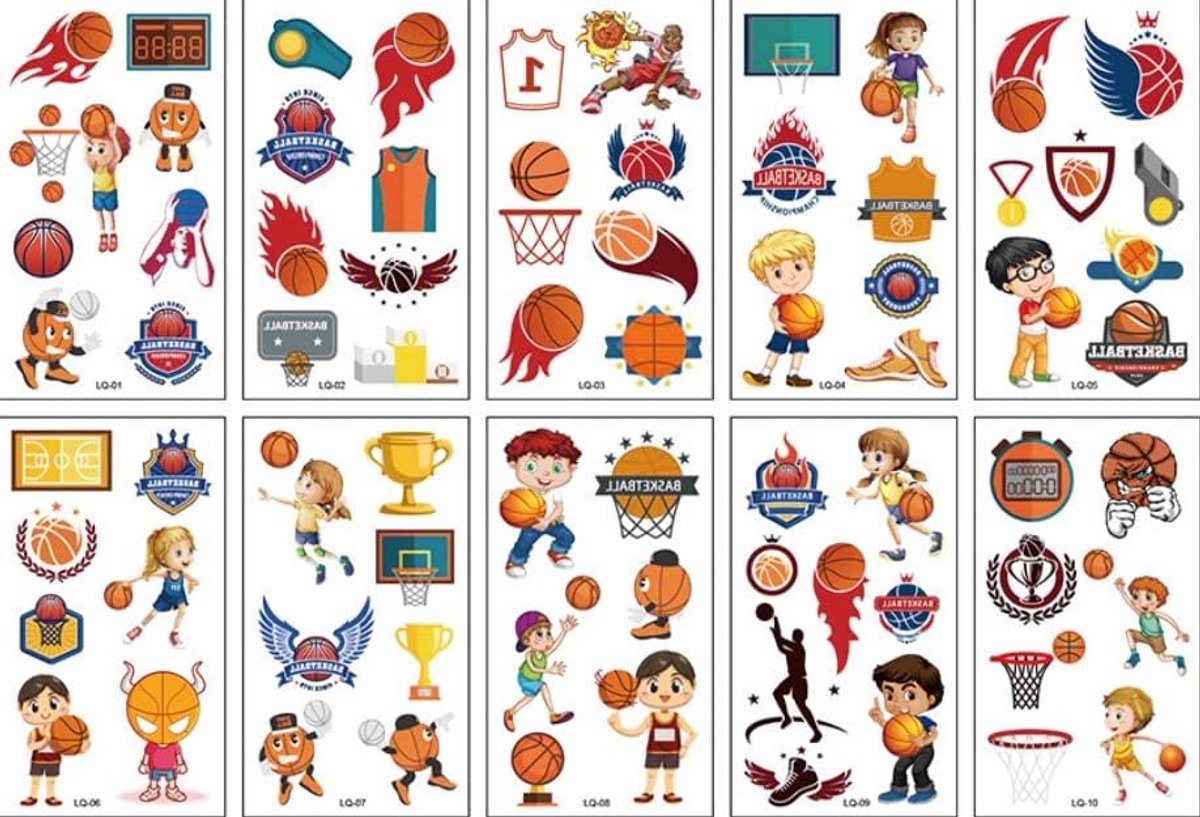 10 stuk Tattoo Sticker Gezicht Hand Cartoon Nep Tatoo Tijdelijke Waterdichte Taty model LQ Basketball