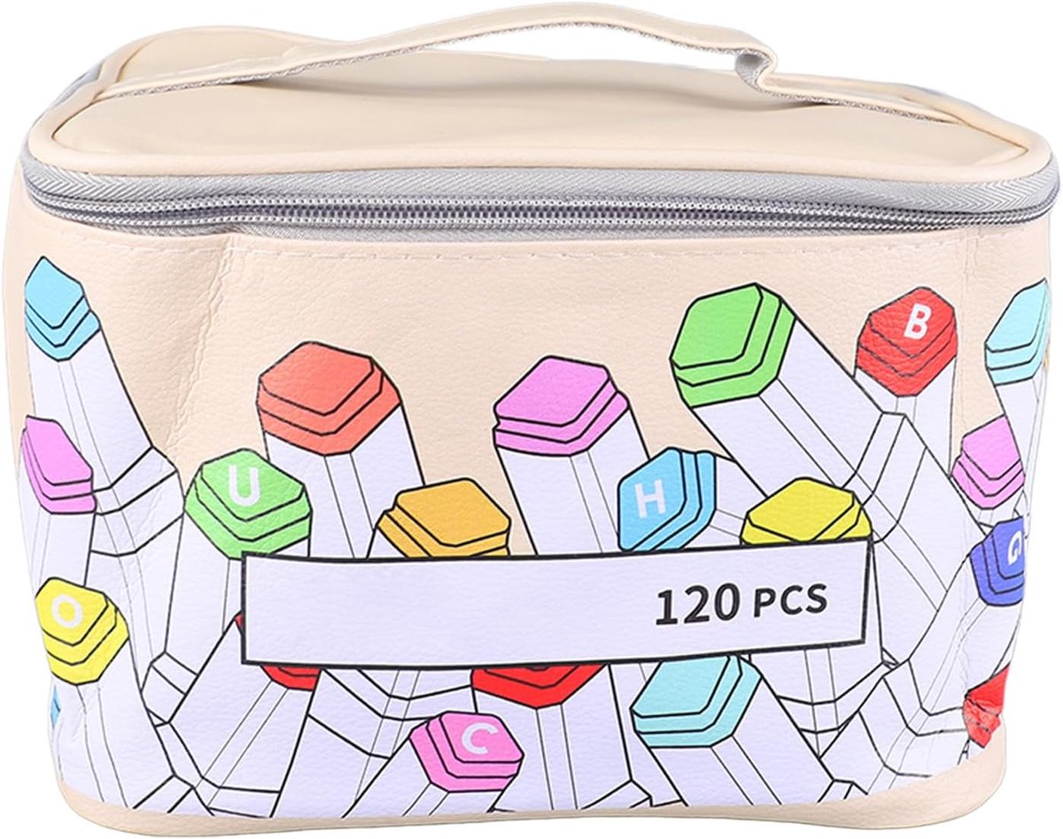 Marker Organizer Case, PU Leather Marker Opbergzak, Marker Case 120 Opberghouders met Draaggreep, Art Marker Opbergrek, Markers Pennen Potloden Kunstpenselen Opberghouder