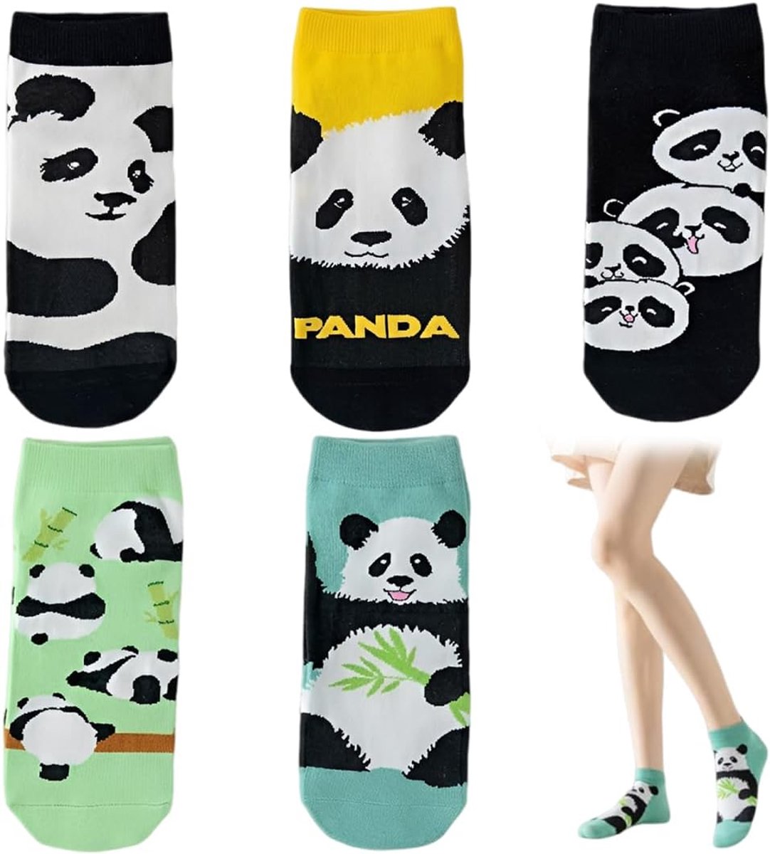 5 Paar Grappige sokken, pandasokken voor dames, schattige pandasokken met motief, elastisch, zacht en ademend, voor dagelijks gebruik, vrije tijd en kantoor