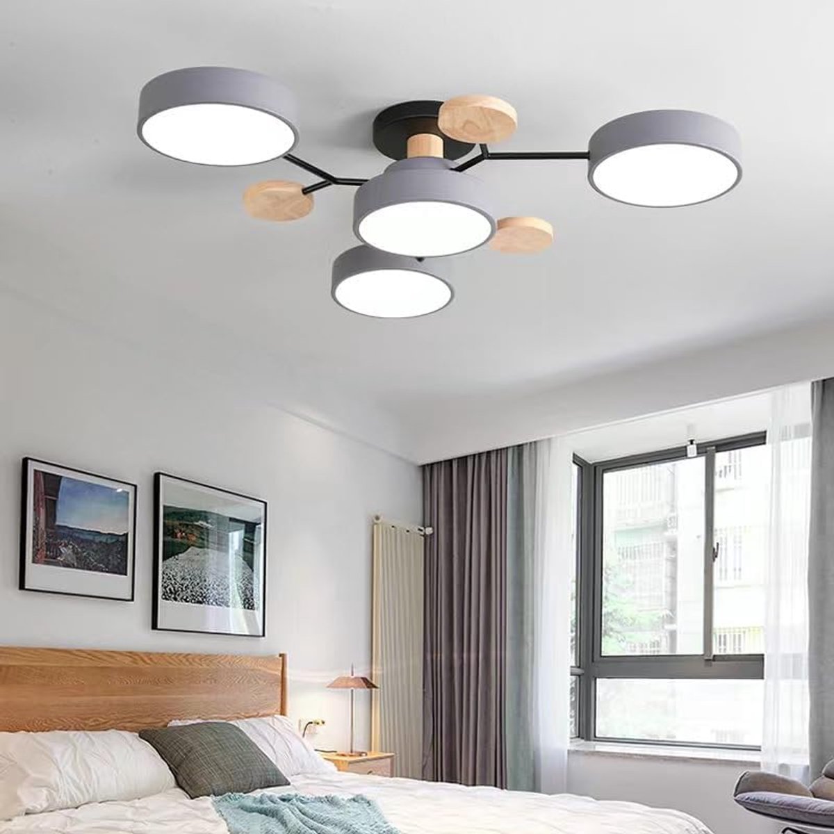 3 hoofden Modern Semi Flush Montato Plafoniera, 3 kleuren dimérables, Moderno Semplice Macaron Plafoniera Forma Personalizzata Lampada a suspension Ferro Lampade (grijs)