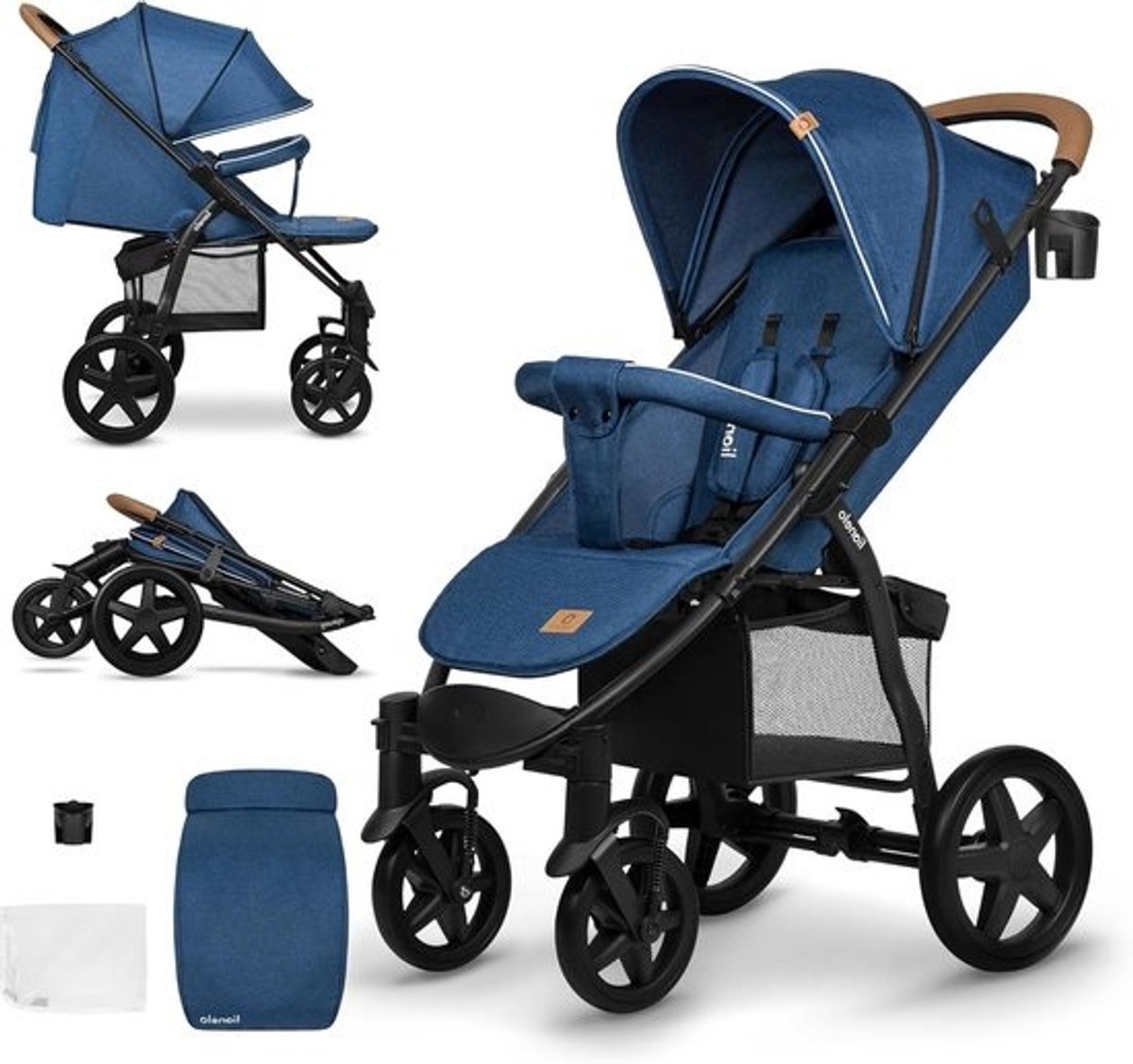 Kinderwagen Lichtgewicht - Wandelwagen Baby - Veilig Op Pad - Verstelbare Rugleuning - Tot 22kg - Blauw Denim