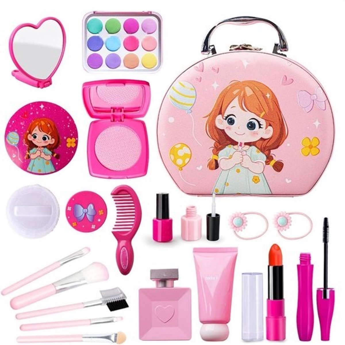 Kinder Make-up Set - Speel Make-up - Doen alsof spel - Veilig materiaal - 21 Delig - Roze