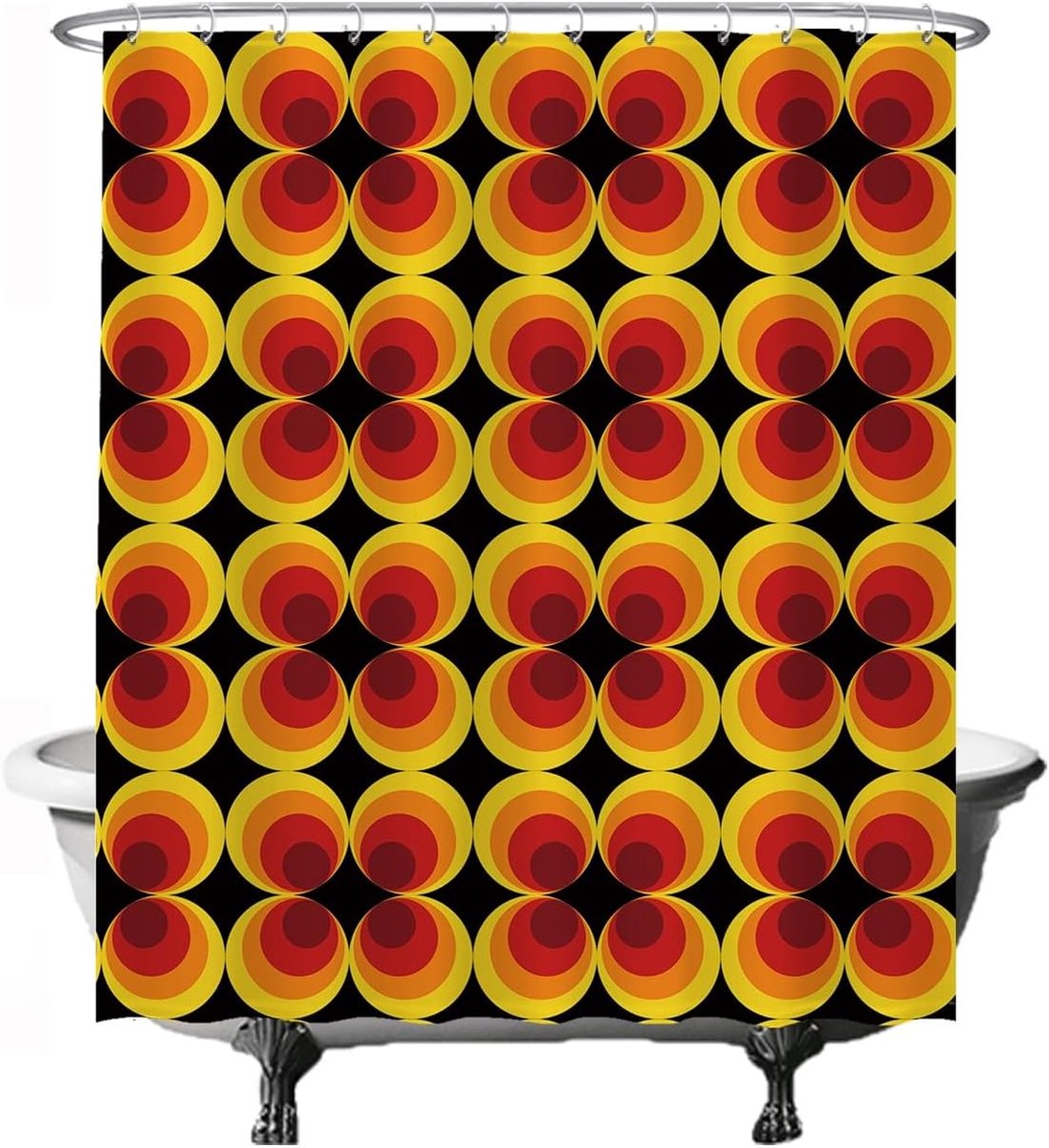 Douchegordijn - Retro Vintage Flowers Bloemen 60's 70's - 180 x 200 cm - Wasbaar - Anti Schimmel - met 12 ringen - Flower Power Oranje Geel Bruin