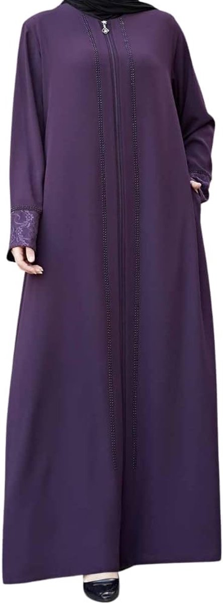 Islamitische lange mouw Vloerlengte Rits Vloerlengte Abaya Dubai Kaftan