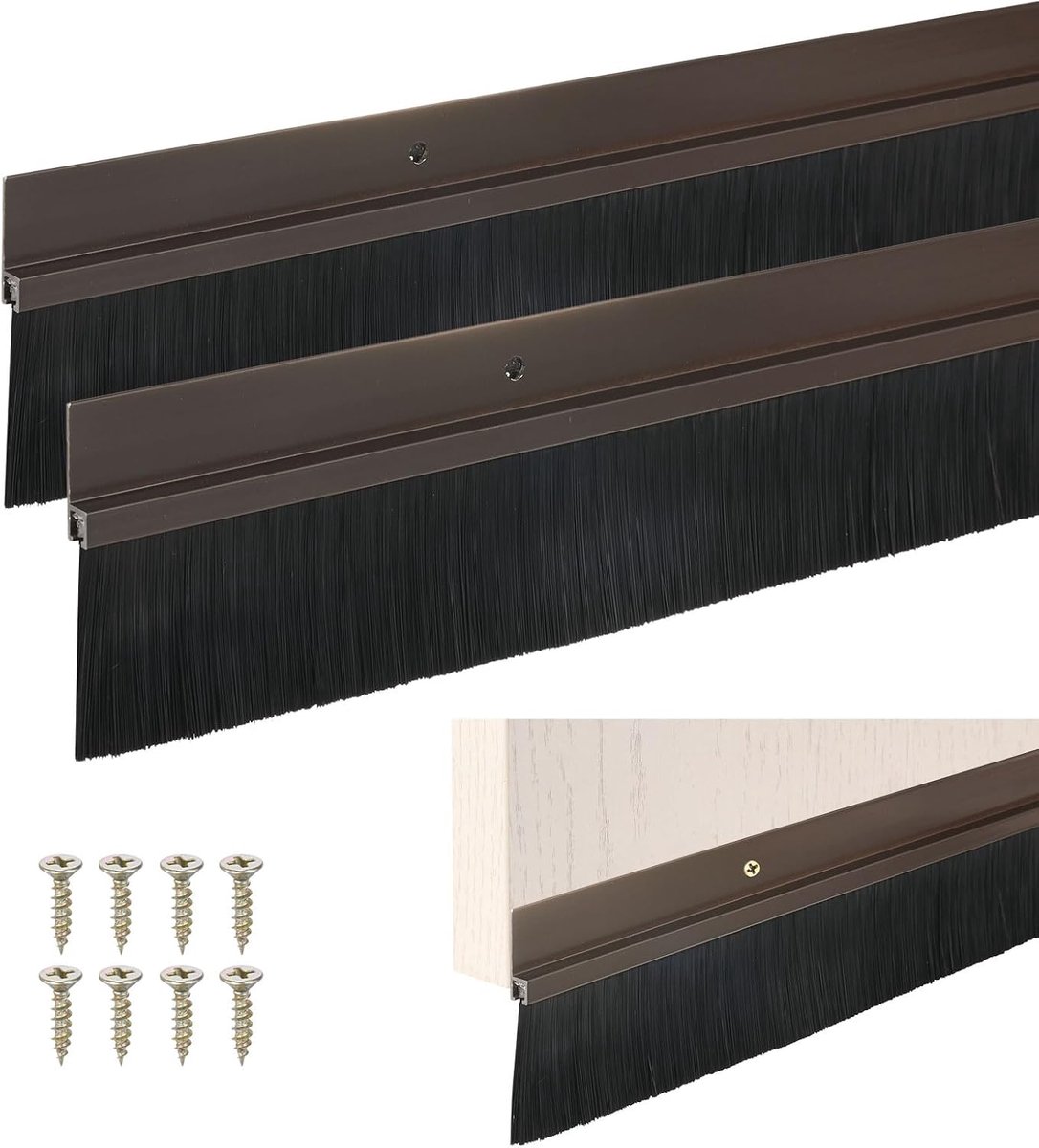 2-pack deurborstel bodemveger, 99 cm L x 6,6 cm B H-vorm aluminiumlegering basis met 1,6 inch nylon borstel voor industrieel/thuis/garagedeurafdichting, sterke zelfklevende weerstrippen