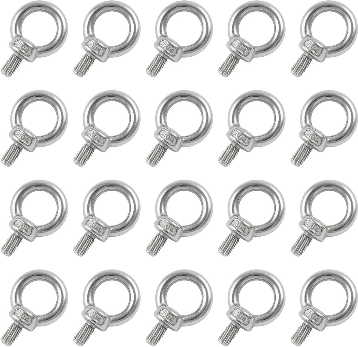 20 stuks M6 ringbouten, 65 kg, 304 roestvrij staal, oogschroef, ringschroef met schroefdraad, ringschroef roestvrij staal voor bevestigingstechniek en verschillende technische hefapparaten