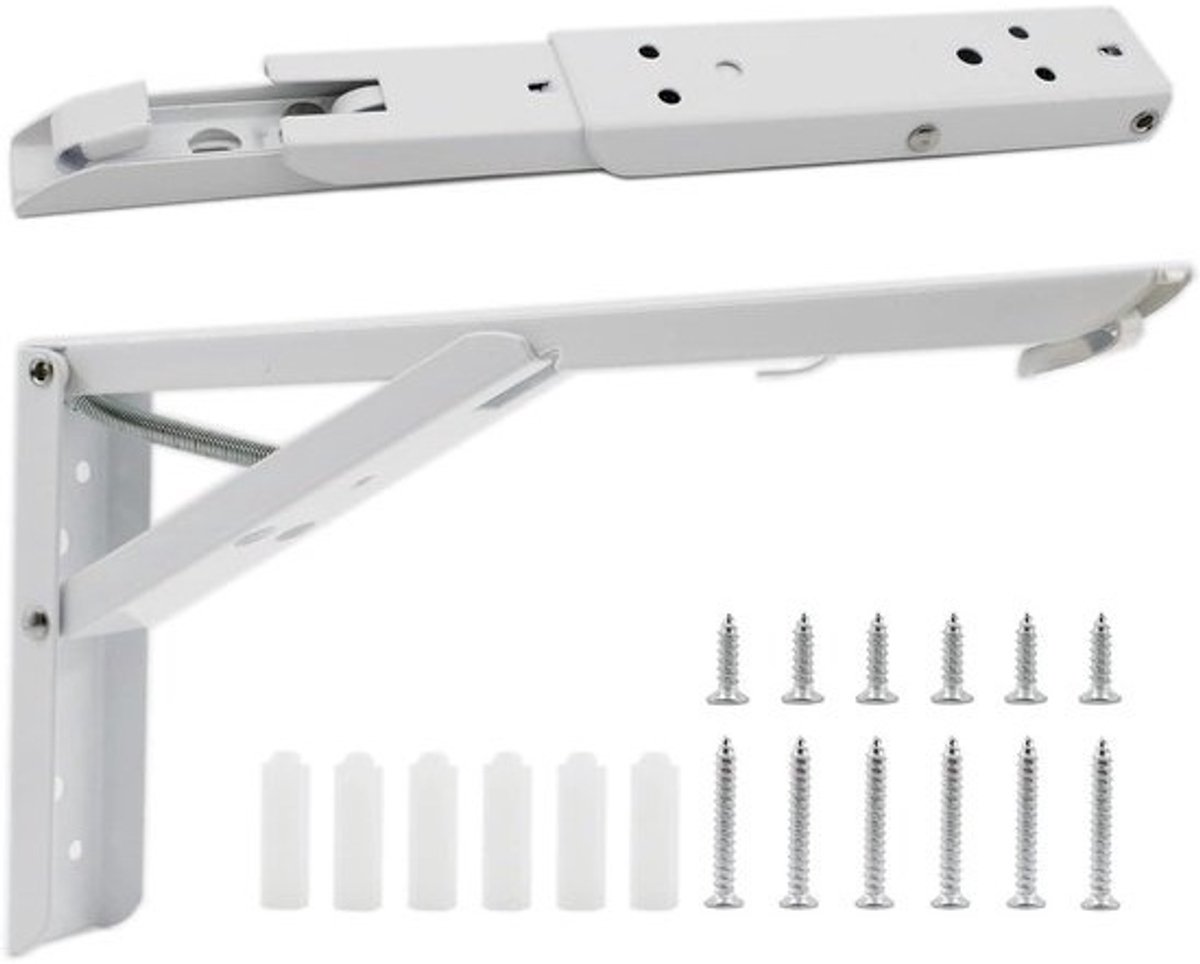 Inklapbare Plankbeugel - Klaptafel Scharnier - Ruimte Besparen - Zelfvergrendelend - 20 cm - Wit