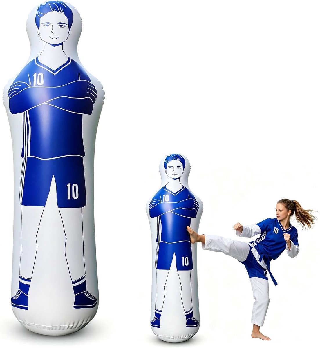 voetbal dummy, doelverdediger lucht mannequin doelverdediger pop 40x160 cm vrije trap verdediger muur bokszak voetbal pop voor dribbelen muur pas oefeningen voetbaltraining, blauw