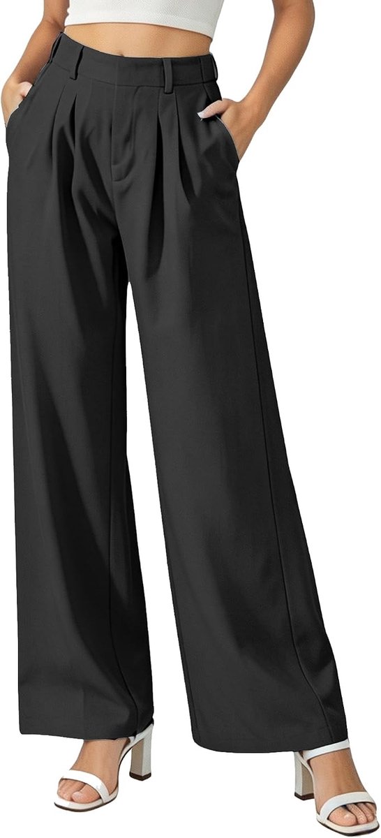 broek voor dames, zomer, elegant, wijde broek, hoge taille, zakelijke broek, wijde pijpen, palazzo-broek met zakken, casual kostuumbroek, losse werkbroek, kantoor, vrijetijdsbroek