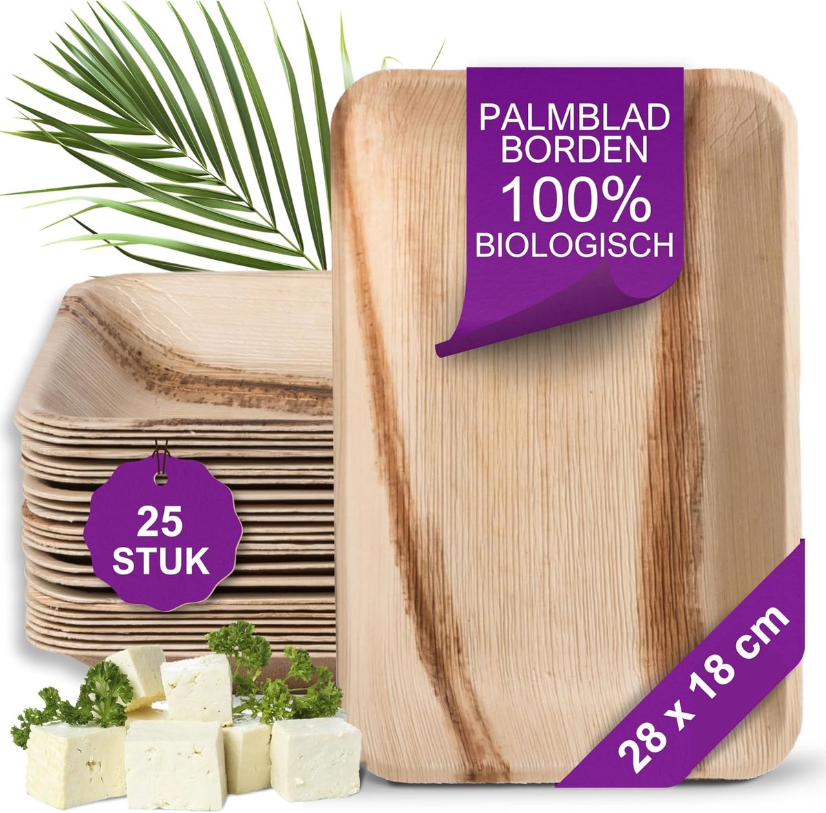 Palmblad Borden – 25x Rechthoekig Bord 28x18 cm - Composteerbaar Eersteklas Wegwerp Servies - Milieuvriendelijke Wegwerp Borden - vergelijkbaar met Bamboe Bordjes