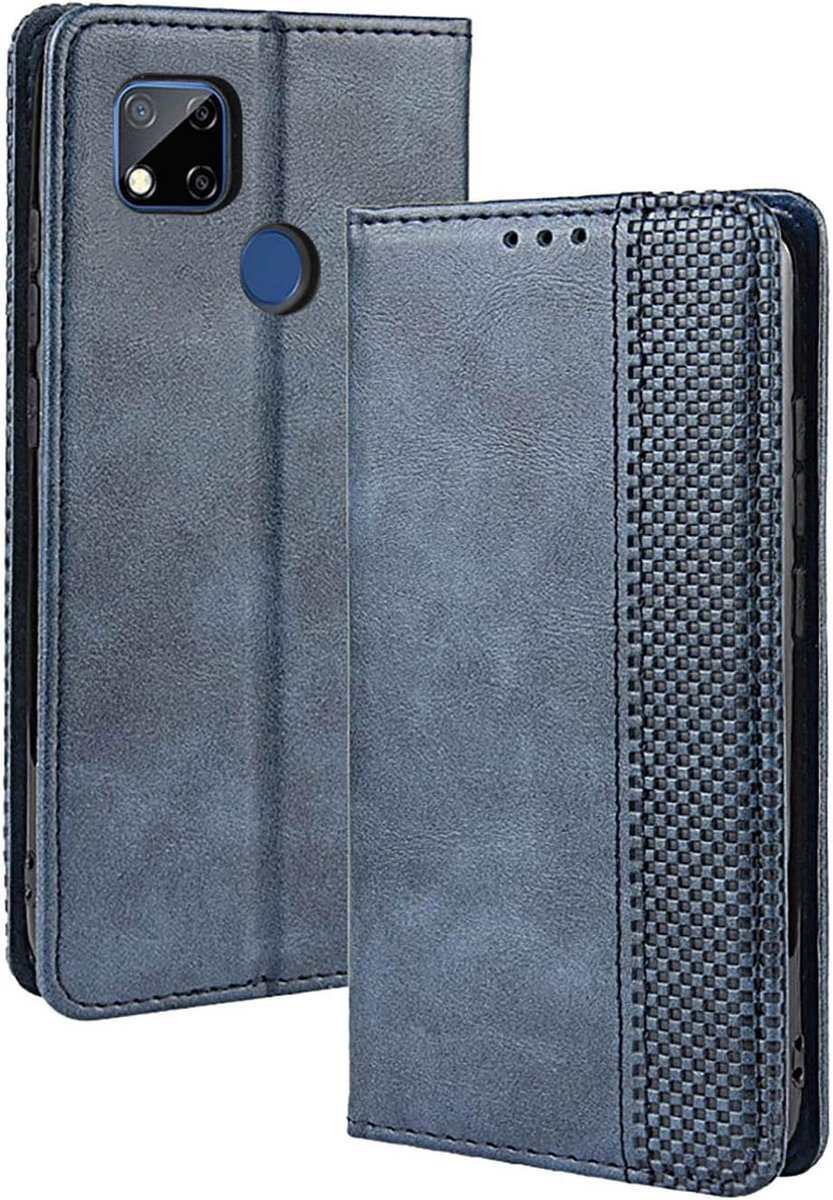 folio hoes voor Xiaomi Redmi 9C NFC/Redmi 9C, flip-telefoonhoes, hoogwaardige leren hoes met kaartenvakjes en horizontale standfunctie, blauw