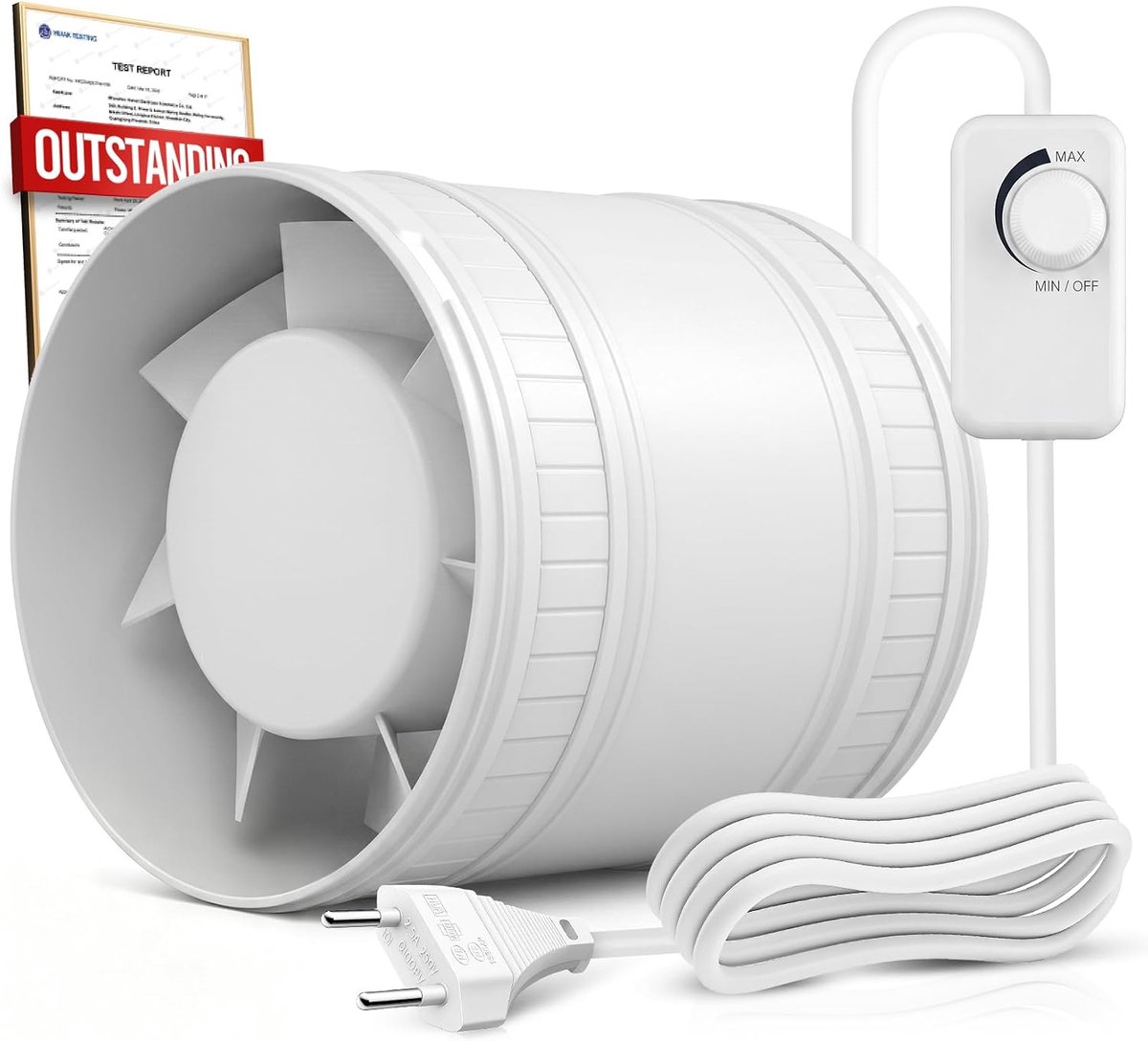 Kanaalventilator 100 mm met traploos regelbare snelheid, 80-310 m³/h afzuigventilator, stille buisventilator 8W 5000 - ShopVlot