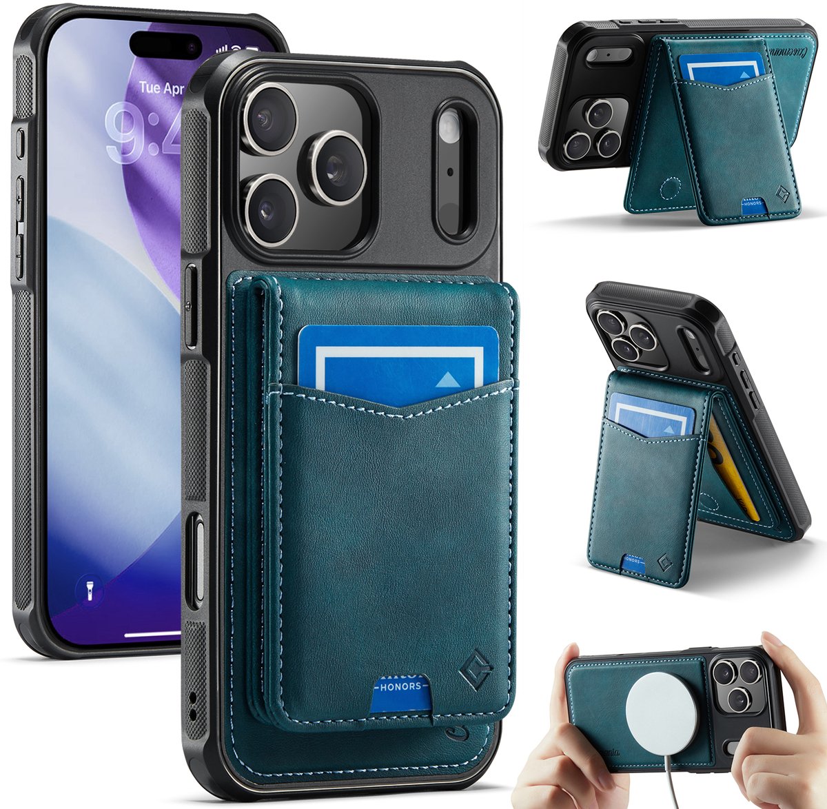 Casemania Hoesje Geschikt voor Apple iPhone 18 Pro Max - Emerald Green - Geschikt voor MagSafe - Back Cover met Afneembare Magnetische Pasjeshouder met Standaard - Telefoonhoesje en Kaarthouder