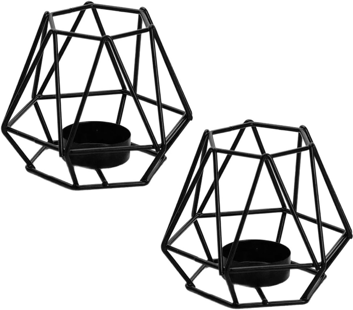 2 PCS de Decoratie van de Ijzeren Kaarshouder, Ijzeren Geometrische Vormkaarshouders voor Huis Woonkamerdecoraties, Zwart