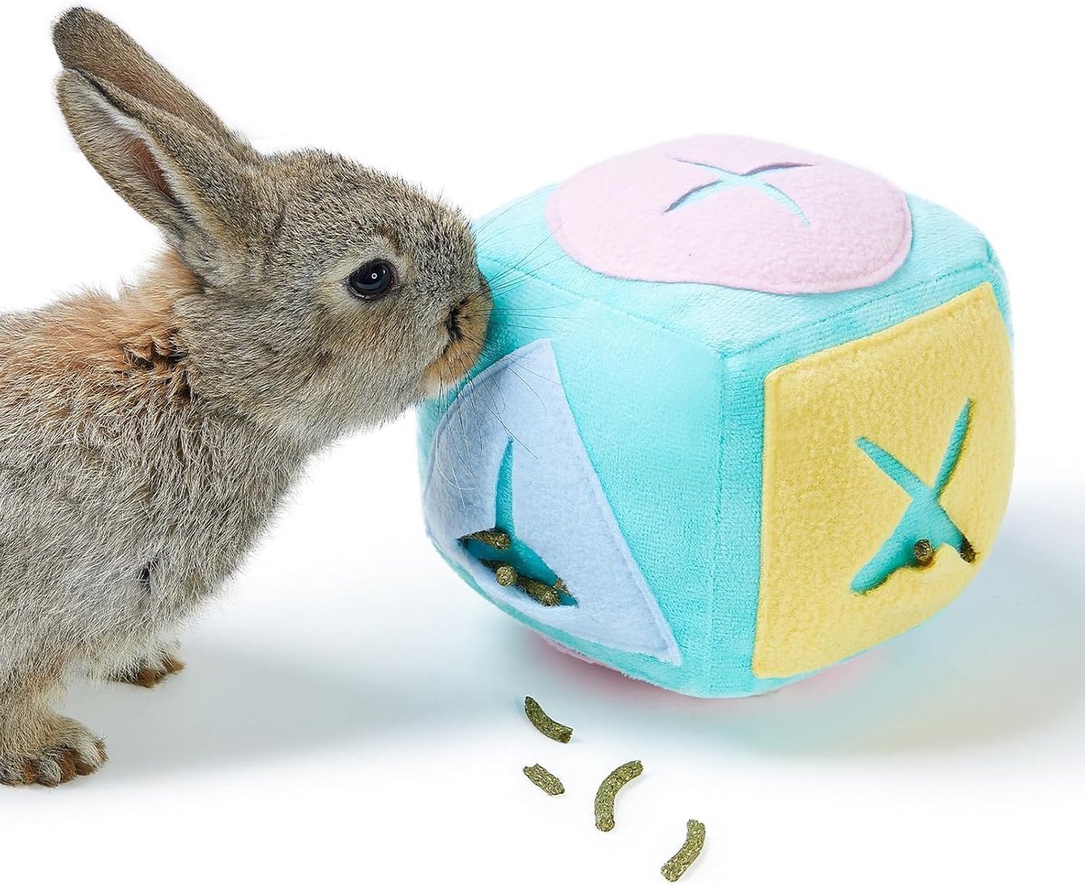 Speelgoed met bel, zacht wasbaar puzzel-voerspel, anti-verveling voor bunnies, neusbal, treatdispenser, oefenverrijkingsspeelgoed voor indoor konijnen (1, blauw)