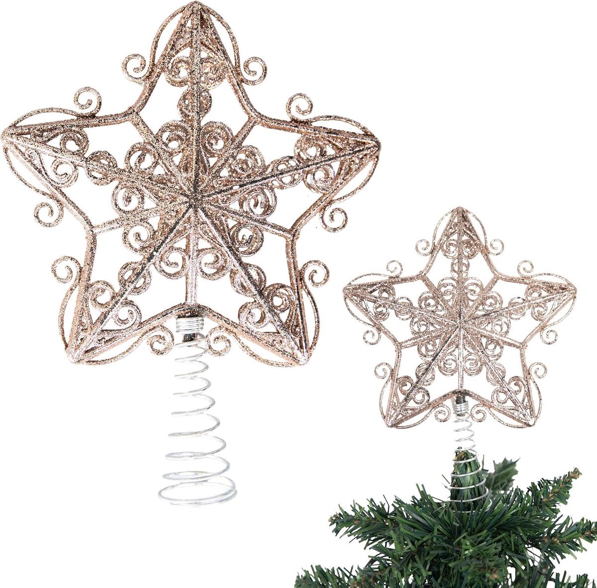 14,5 cm Rose Gold Glitter Ster Kerstboom Onbreekbaar voor Kerstboom Decoraties Xmas Boomtop Boom Kroon Vakantie Ornament