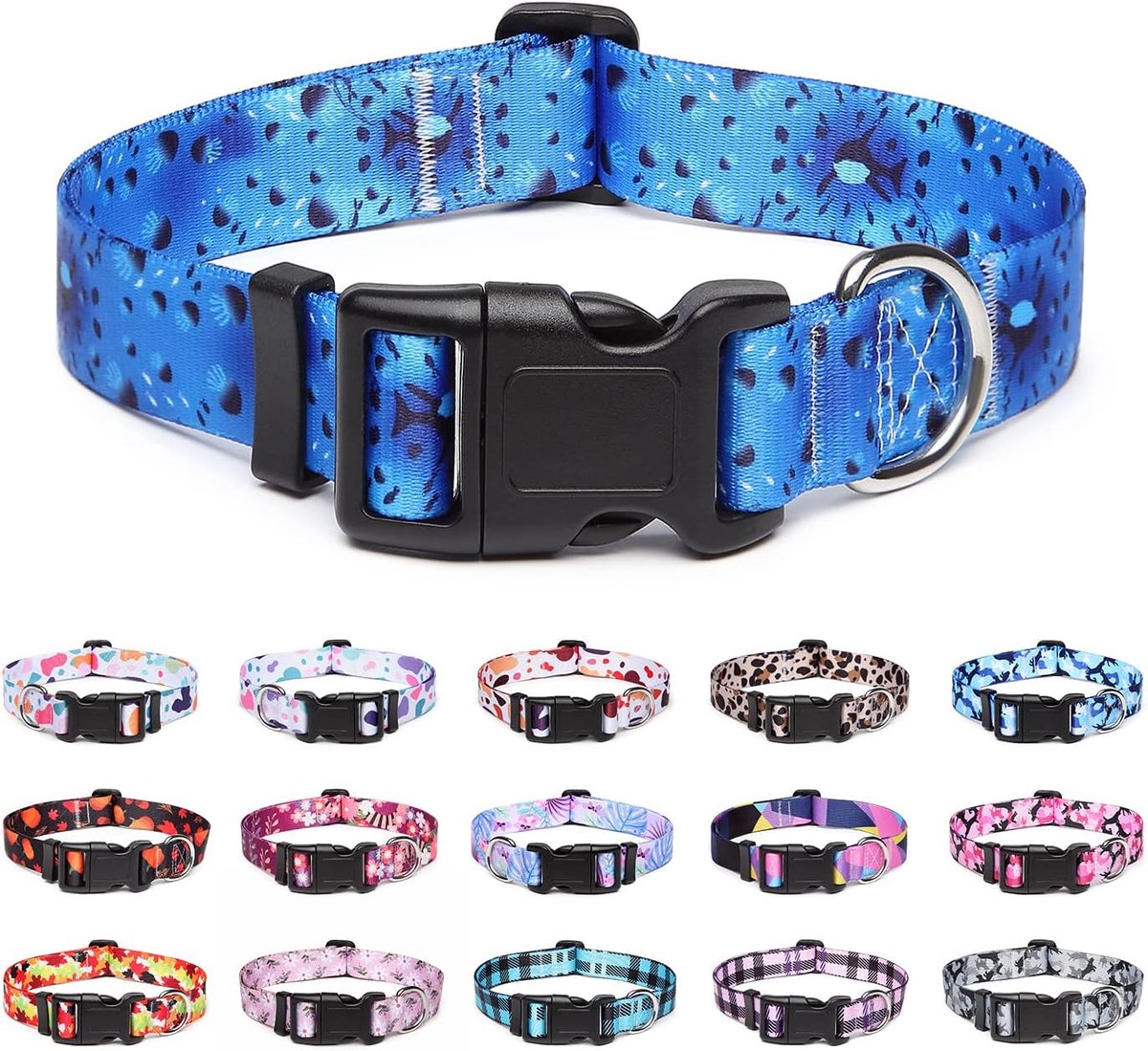 Verstelbare nylon halsband met patronen, zachte comfortabele halsband voor kleine tot middelgrote honden (M, Blauwe oceaan)