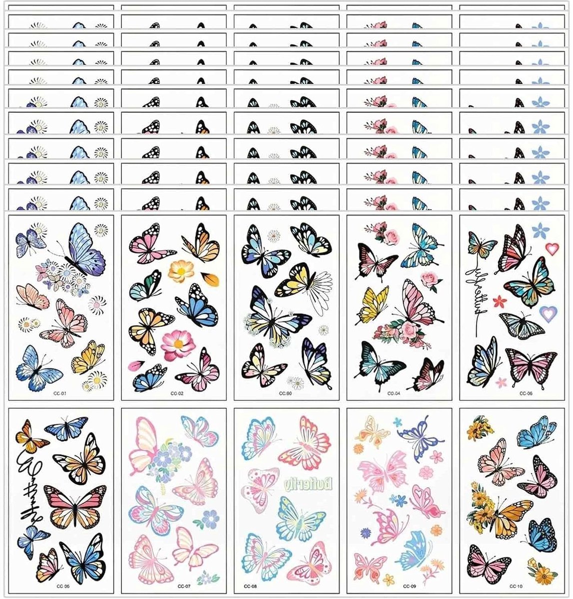 Tijdelijke tatoeages voor dames en kinderen, 3D kleurrijke plaktatoeages, waterbestendig, realistische neptatoeages voor festival, party, accessoires en make-up