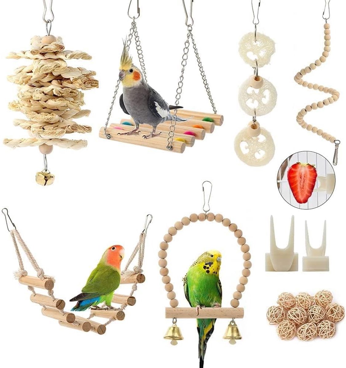 Speelgoed parkiet speelgoed vogelkooi accessoires papegaai schommel kauwen staande hangende baars hangmat klimladder voor parkiet parkiet, conure, valkparkiet, mynah, liefdesvogels
