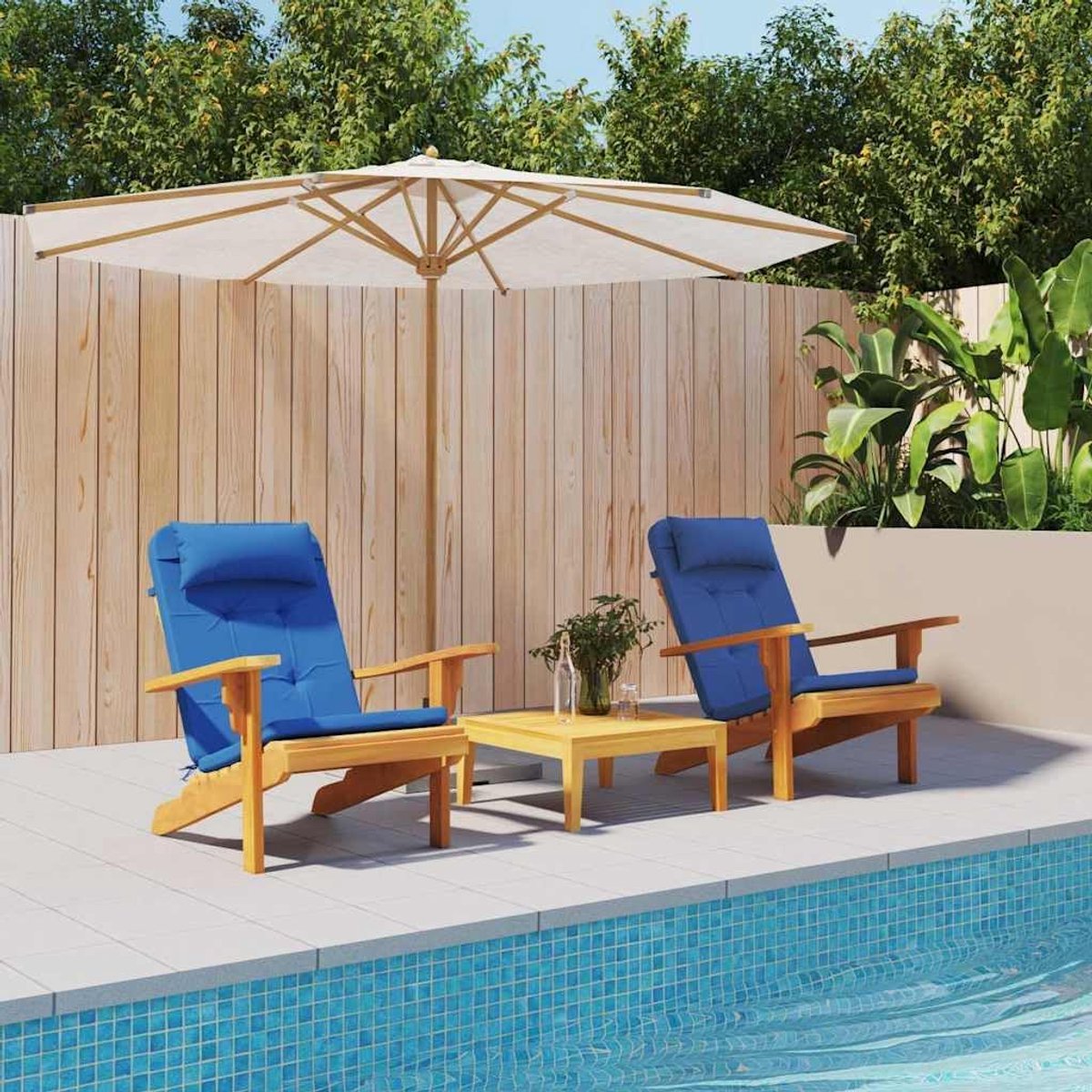 Stoelkussen, set van 2, Oxford-stof, blauw, 58 x 77 x 4,5 cm, met elastiek
