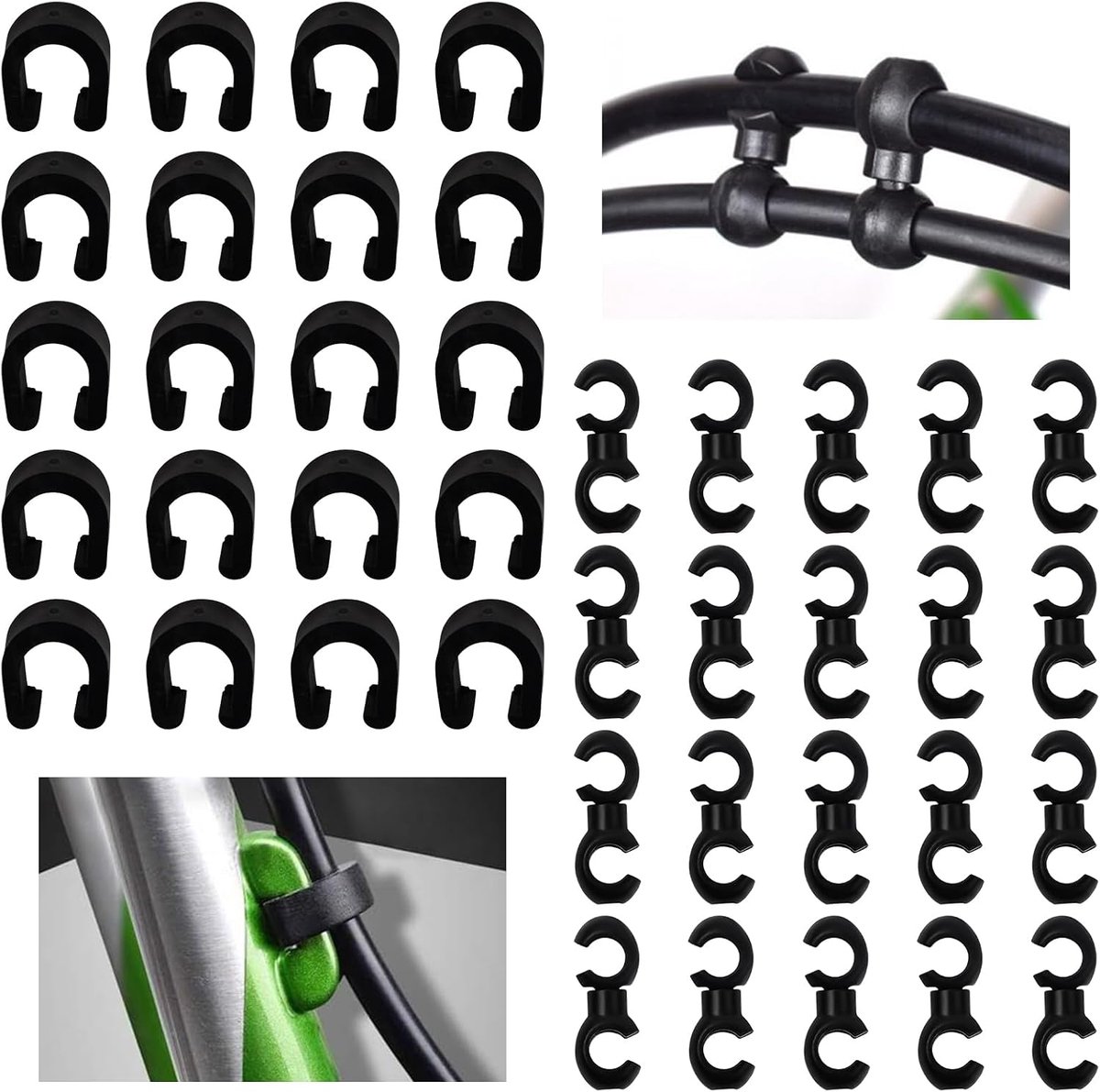 40 stuks, remkabelclip, fietsframe, S-gesp, C-gespsluitingen, fietskabel, gesp, clips voor fiets, remkabel, schakelkabel, zwart