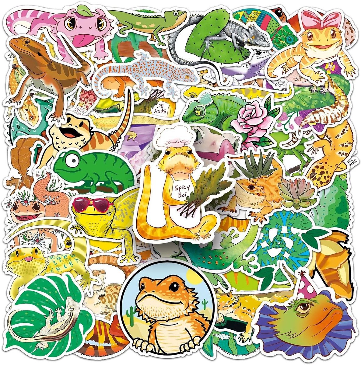Gecko Stickers voor jongeren en volwassenen, 50 stuks, waterdichte vinyl stickerset, auto, motorfiets, fiets, skateboard, snowboard, bagage, laptop, koffer, helm, motorfiets, computer