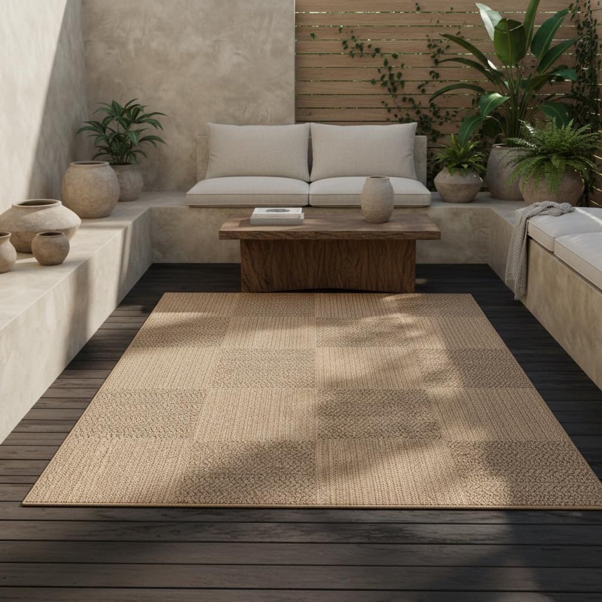 Geweven Vloerkleed Effen Natuurlijk Wasbaar Beige 140x200 cm Balkon Hal Antislip | ARLBERG – Kadima Design