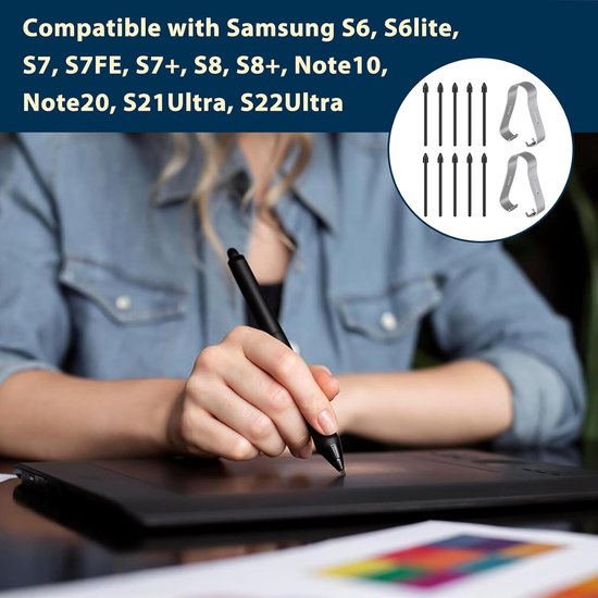 Verpakking met 12 punten voor Samsung, reservepunten voor S Pen, compatibel met Samsung Galaxy Tab S8/S8 Plus/S8 Ultra/S7/S7+Plus/S7 FE/S6/S6 5G/S6 Lite, incl. 2 reservegereedschappen, zwart — afbeelding 3