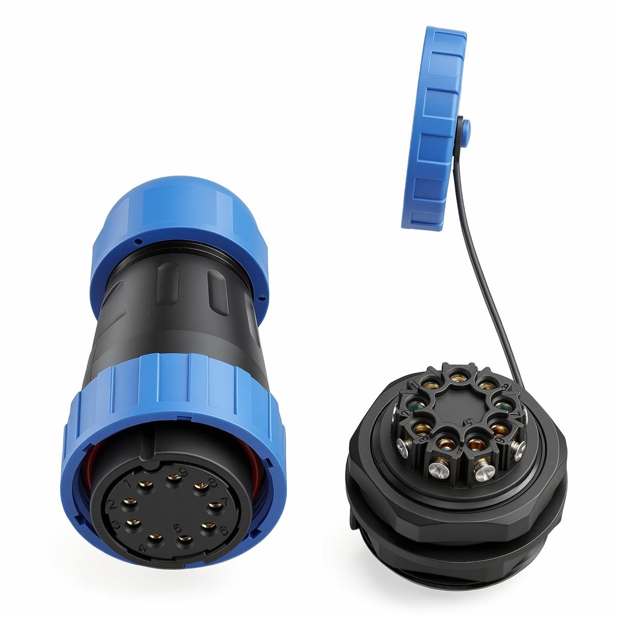 Soldeervrije mannelijke vrouwelijke IP68 waterdichte connector 2-9 pins voeding elektrische schroef-krimpkabelconnectoren (achtermoer omgekeerd, 9pin 10A)